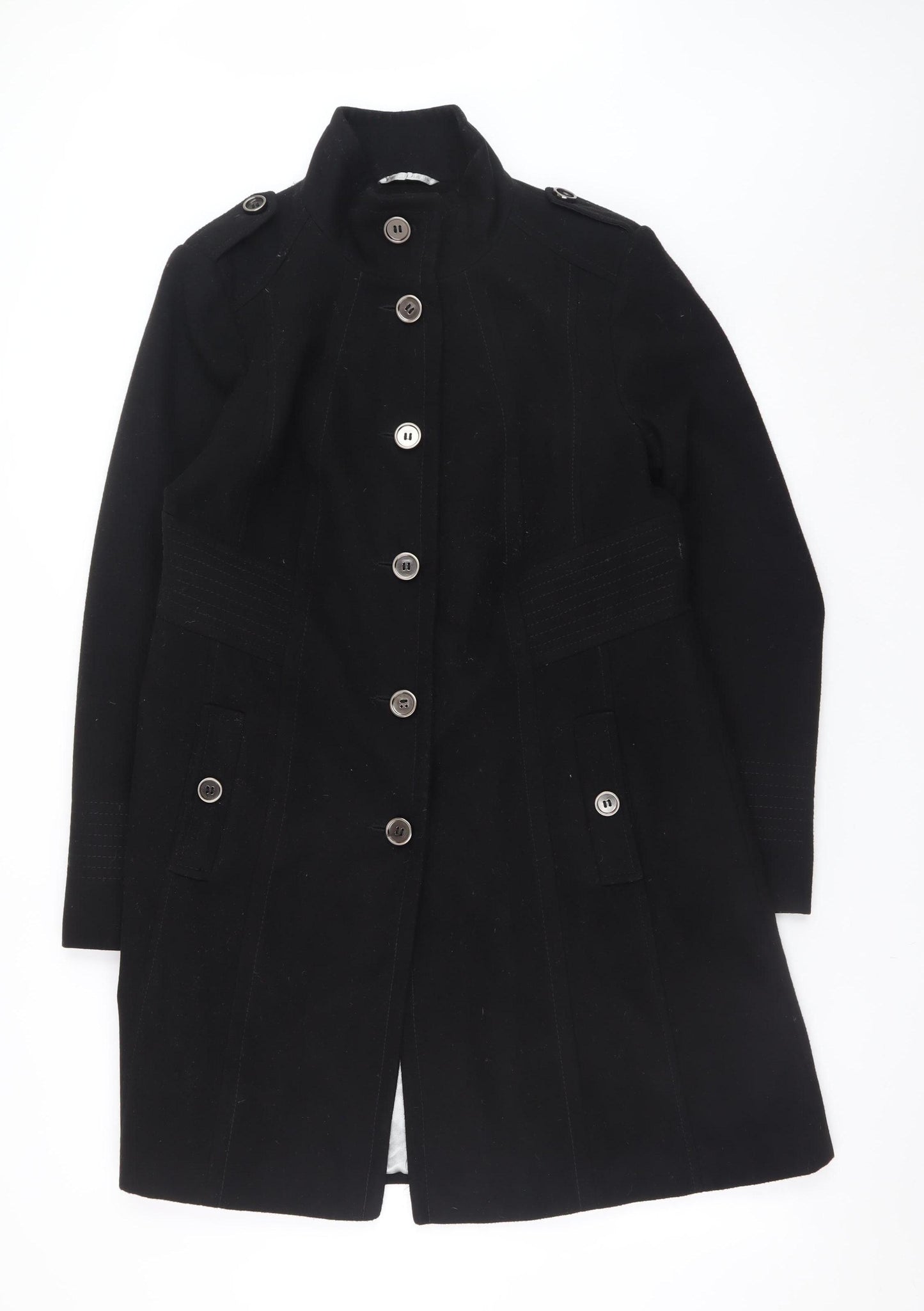 Wallis Womens Black Military Long Coat Size 14 Viscose Blend