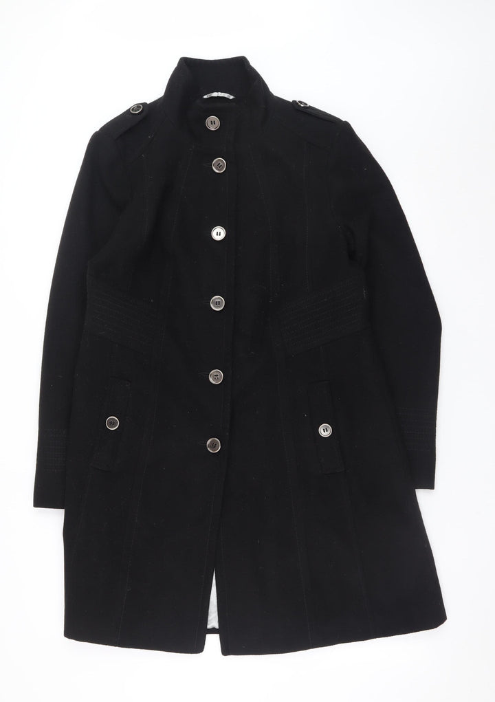 Wallis Womens Black Military Long Coat Size 14 Viscose Blend