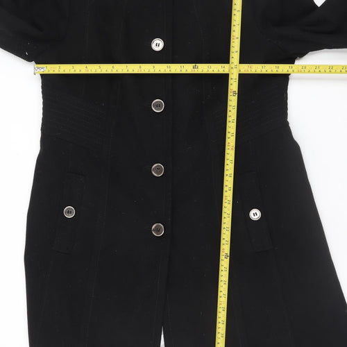 Wallis Womens Black Military Long Coat Size 14 Viscose Blend