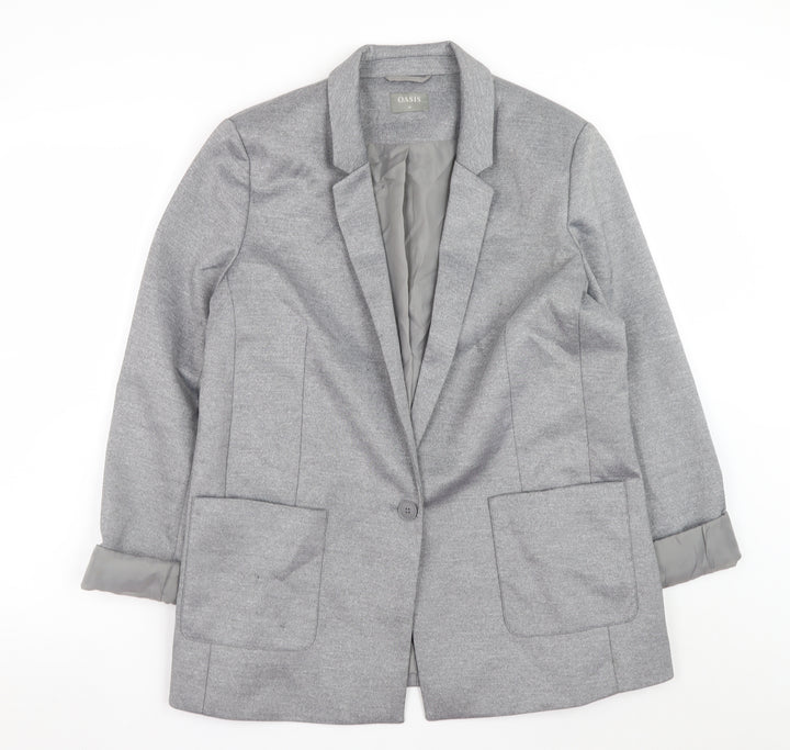 Oasis Women’s Grey Blazer Jacket UK 16 Lined Single-Breasted Workwear