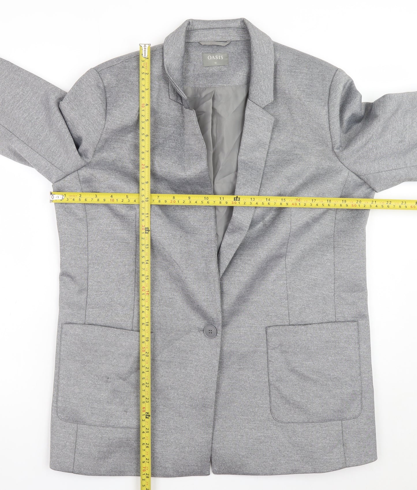 Oasis Women’s Grey Blazer Jacket UK 16 Lined Single-Breasted Workwear