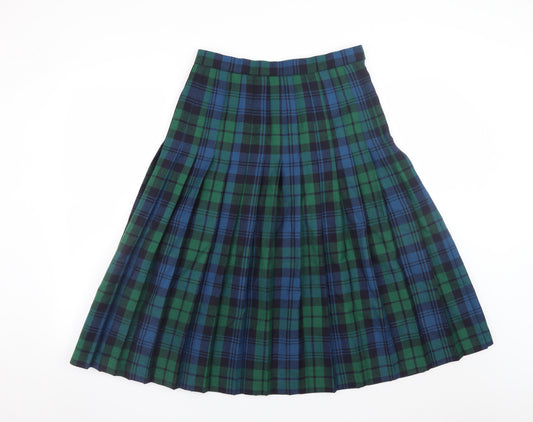 Edinburgh Women’s Midi Pleated Wool Plaid Skirt Size 12 Green Blue