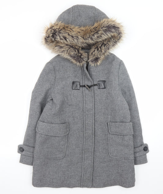 Zara Girls Grey Wool Blend Hooded Duffle Coat 13-14 Years