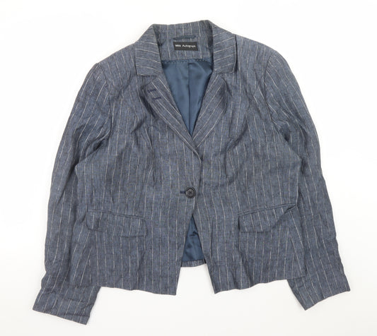 Marks and Spencer Autograph Women's Blue Striped Linen Blazer Size 20