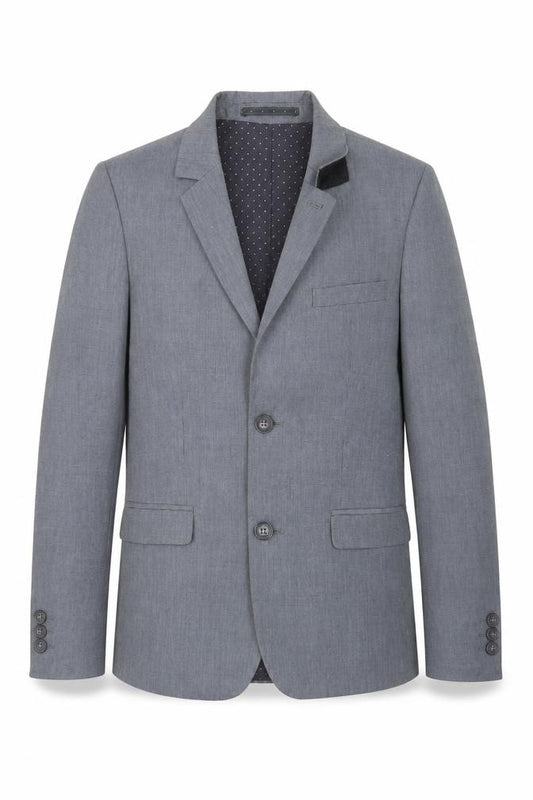 Front view of John Lewis boys’ grey single breasted blazer 10 years regular fit formal jacket