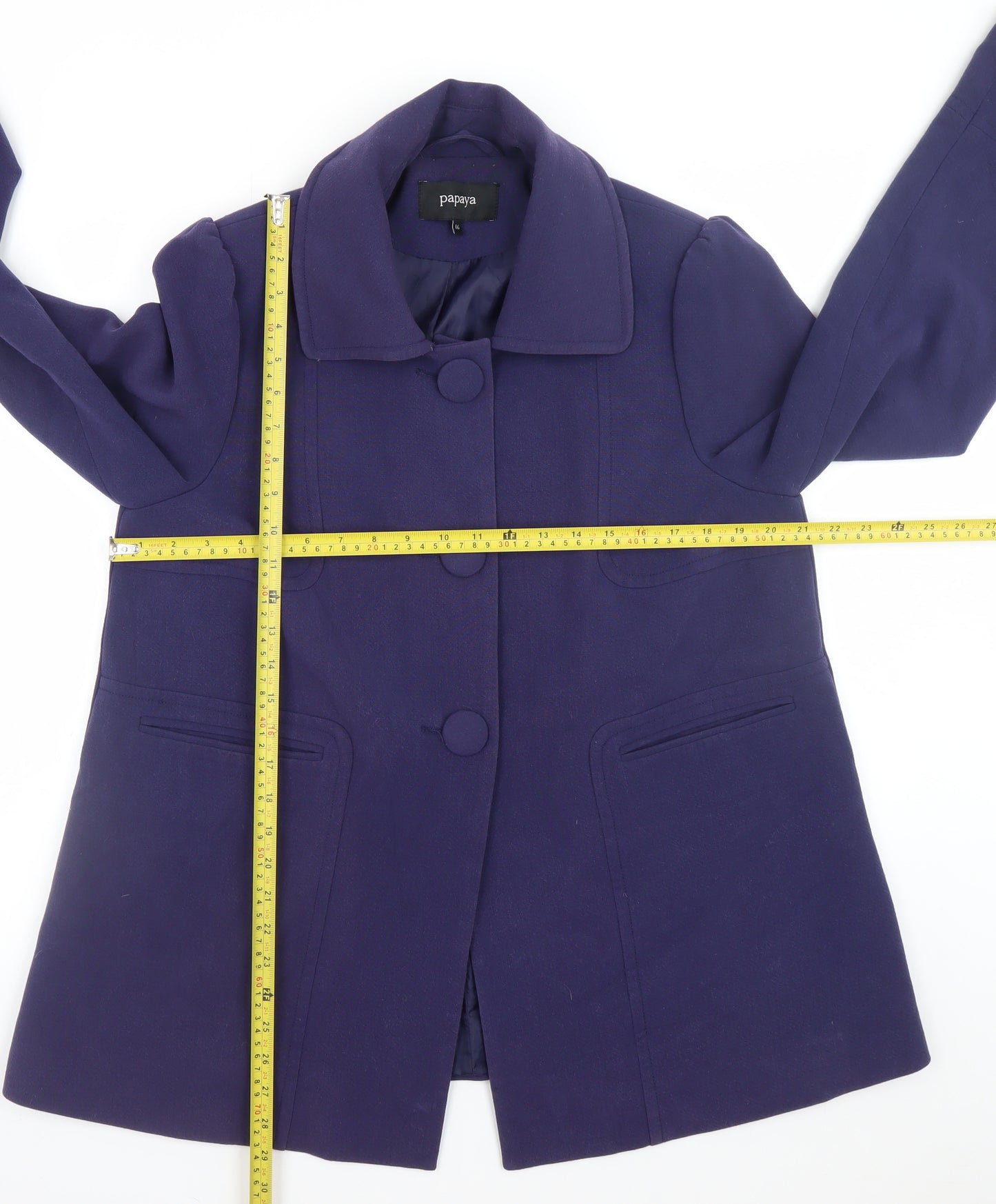 Papaya Women's Purple Mid-Length Overcoat Size 16 Button Lined