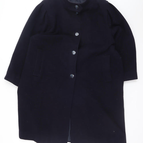 Debenhams Women’s Navy Wool Coat Size 16 Long Buttoned Classic Style
