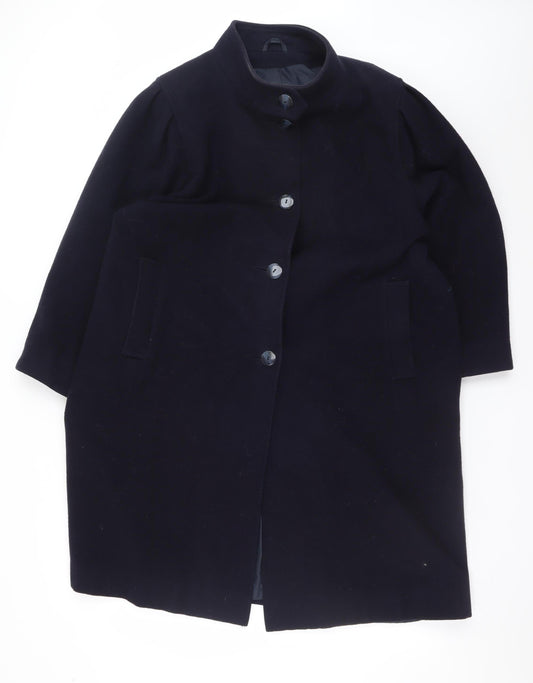 Debenhams Women’s Navy Wool Coat Size 16 Long Buttoned Classic Style