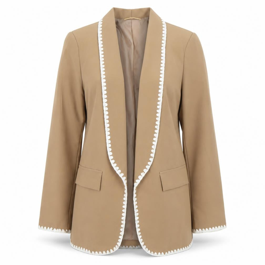 Front view of Beige Women’s Blazer S Regular Open Front Lined Lightweight
