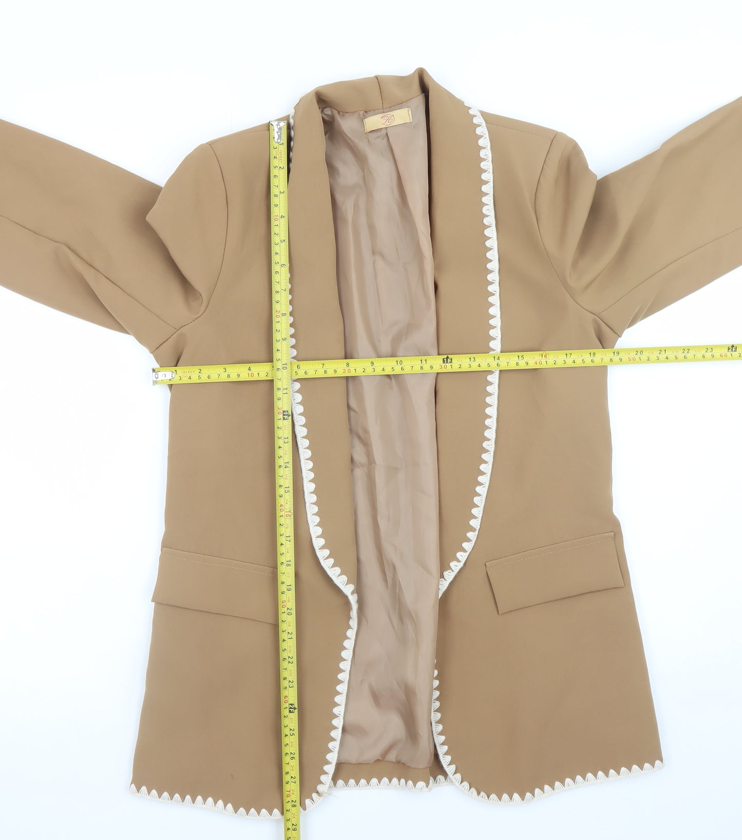 Beige Women’s Blazer S Regular Open Front Lined Lightweight