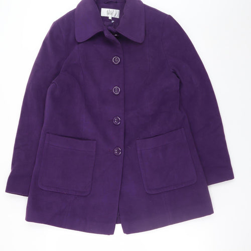 Isle Womens Purple Wool Blend Mid-Length Overcoat Size 14