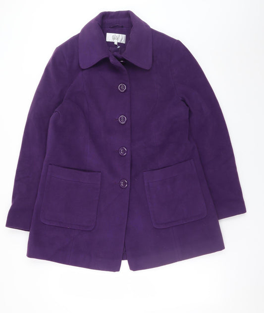 Isle Womens Purple Wool Blend Mid-Length Overcoat Size 14