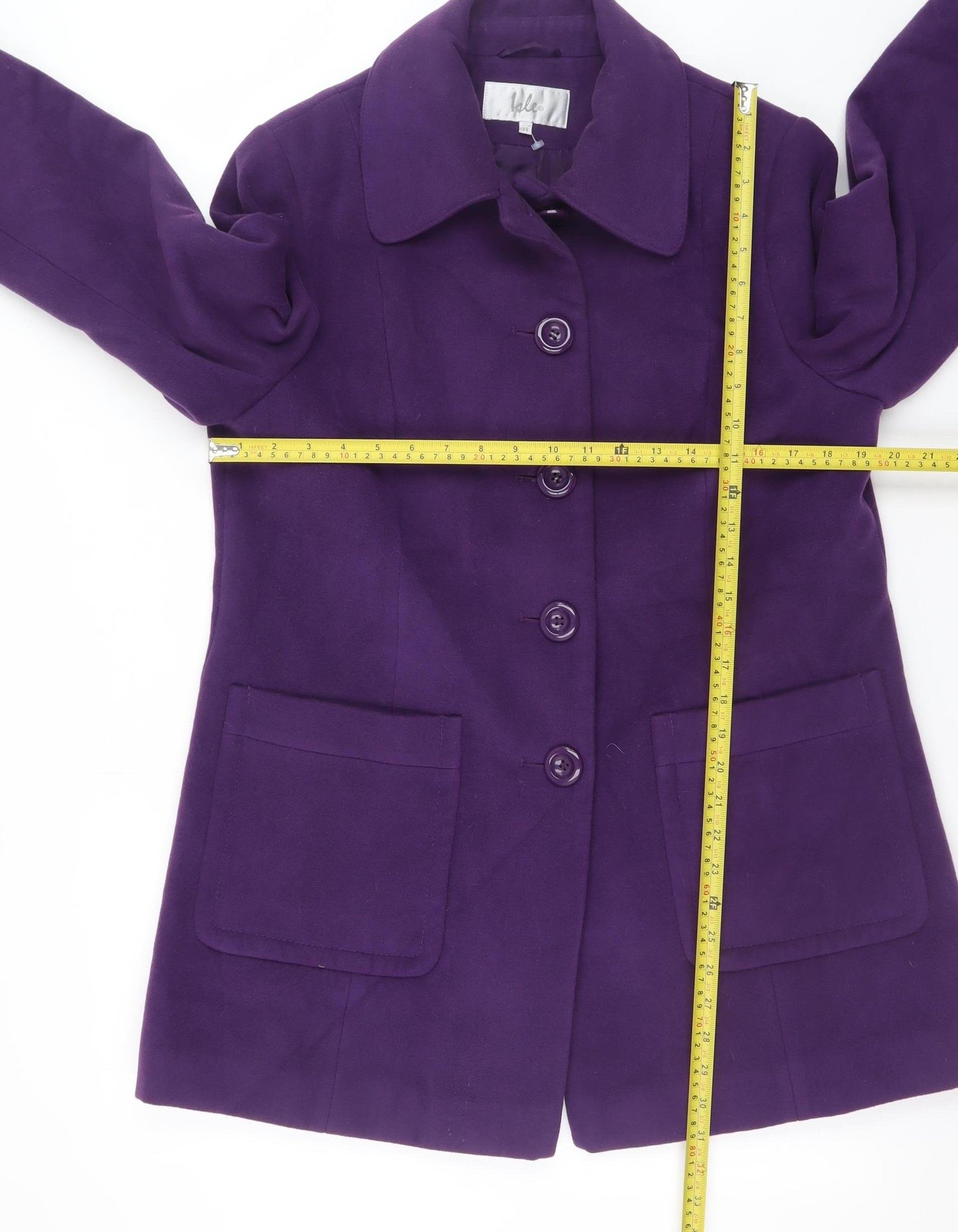 Isle Womens Purple Wool Blend Mid-Length Overcoat Size 14