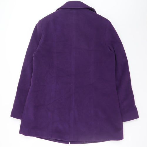 Isle Womens Purple Wool Blend Mid-Length Overcoat Size 14