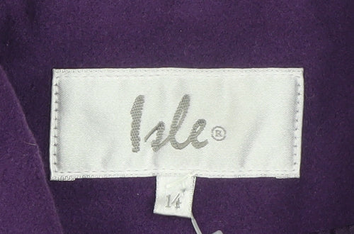 Isle Womens Purple Wool Blend Mid-Length Overcoat Size 14
