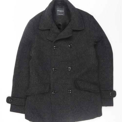 Primark Mens Grey Wool Blend Pea Coat XS Classic Winter Style