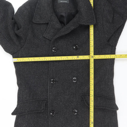 Primark Mens Grey Wool Blend Pea Coat XS Classic Winter Style
