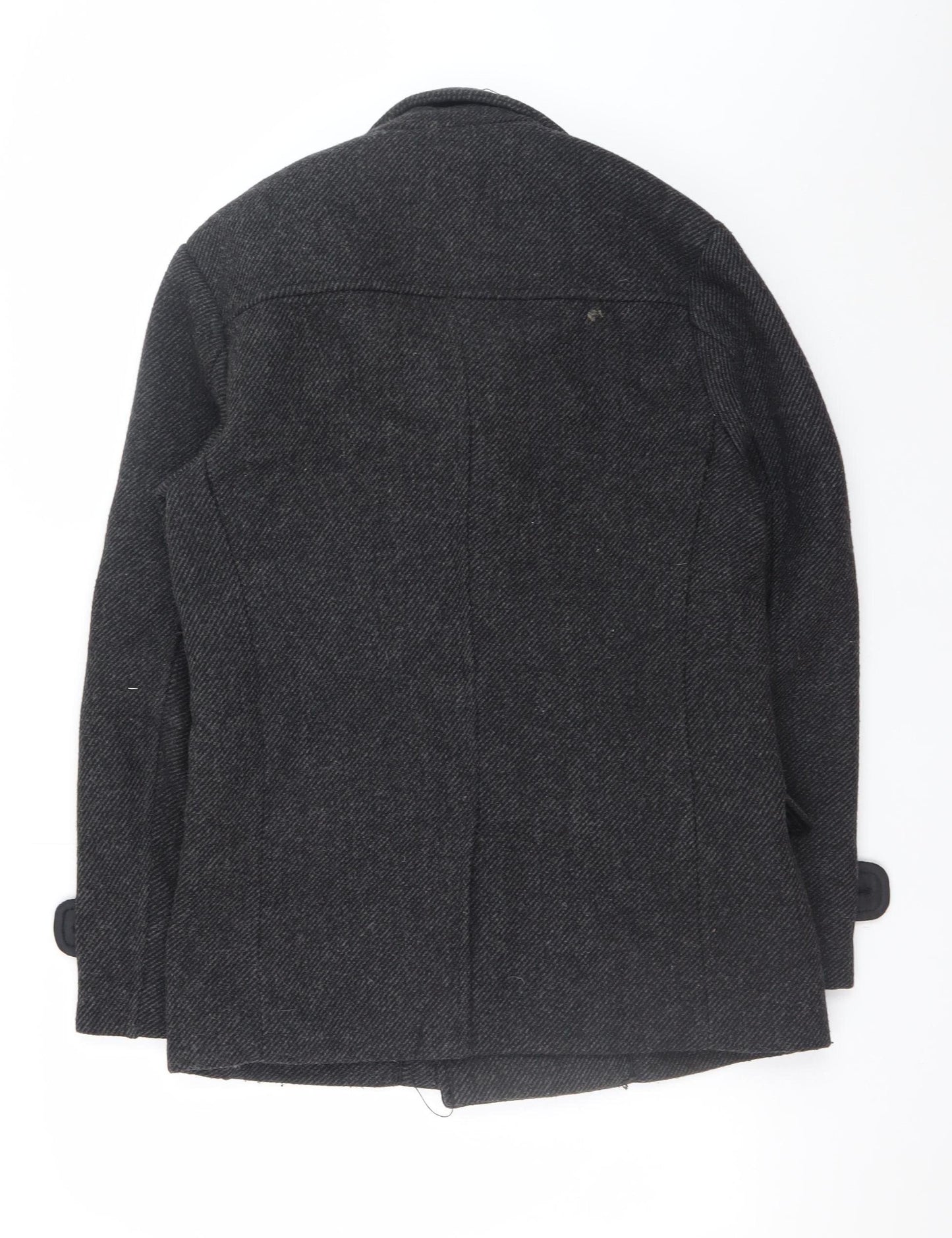 Primark Mens Grey Wool Blend Pea Coat XS Classic Winter Style