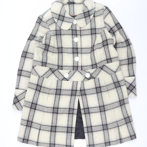 Inspire Womens Beige Checked Wool Blend Coat UK 18 Long Sleeve Buttoned Overcoat