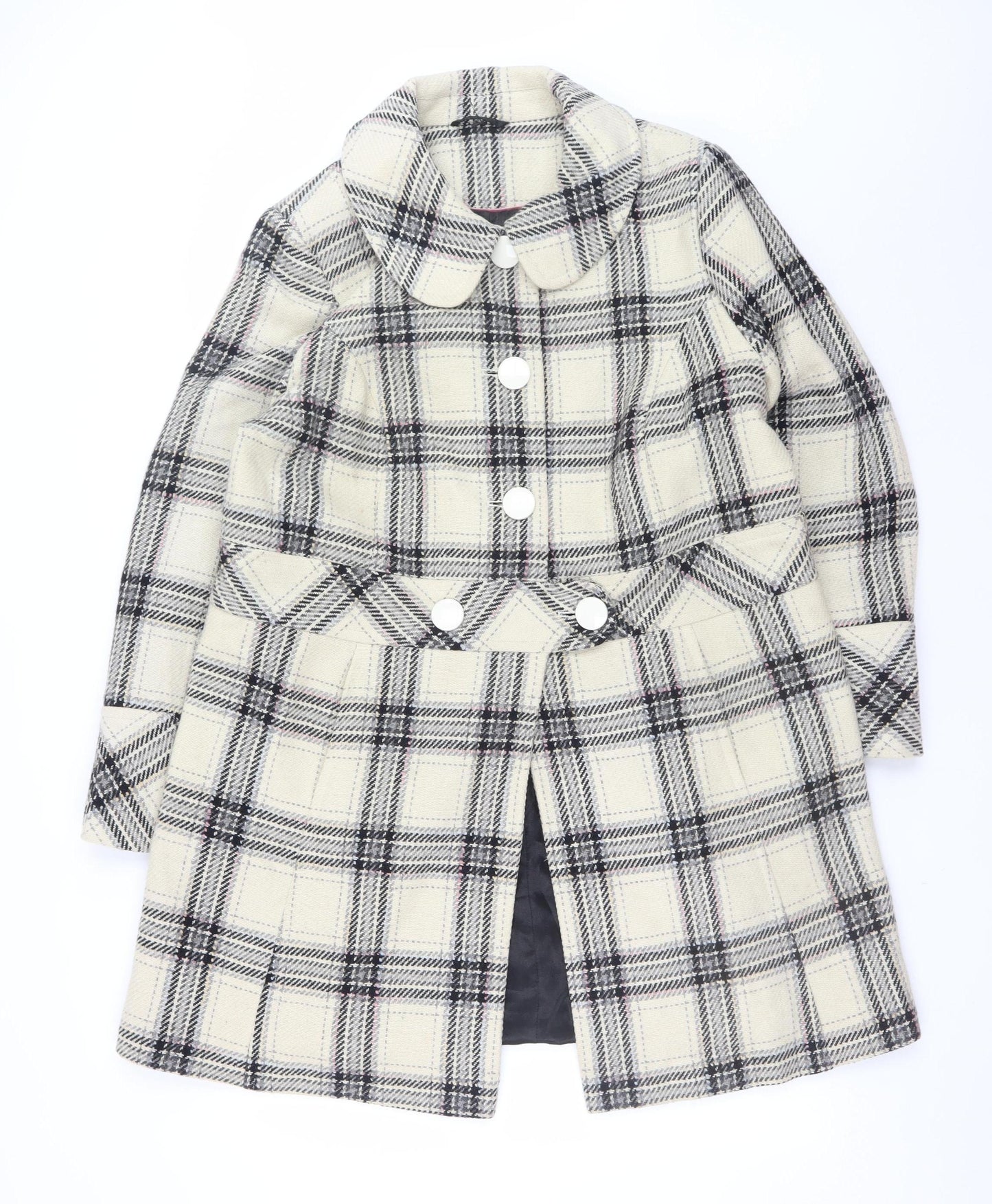 Inspire Womens Beige Checked Wool Blend Coat UK 18 Long Sleeve Buttoned Overcoat
