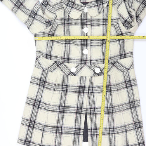 Inspire Womens Beige Checked Wool Blend Coat UK 18 Long Sleeve Buttoned Overcoat