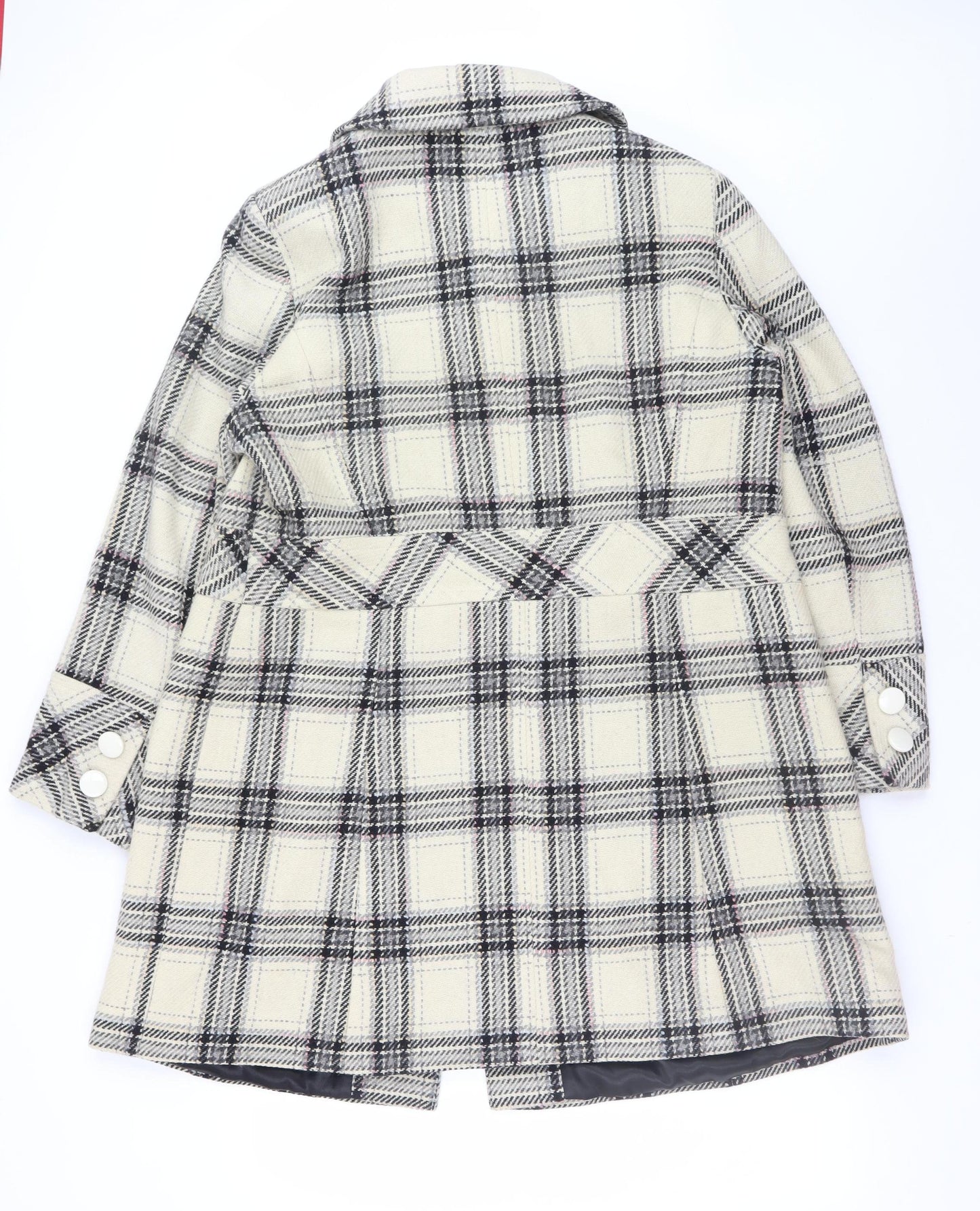 Inspire Womens Beige Checked Wool Blend Coat UK 18 Long Sleeve Buttoned Overcoat