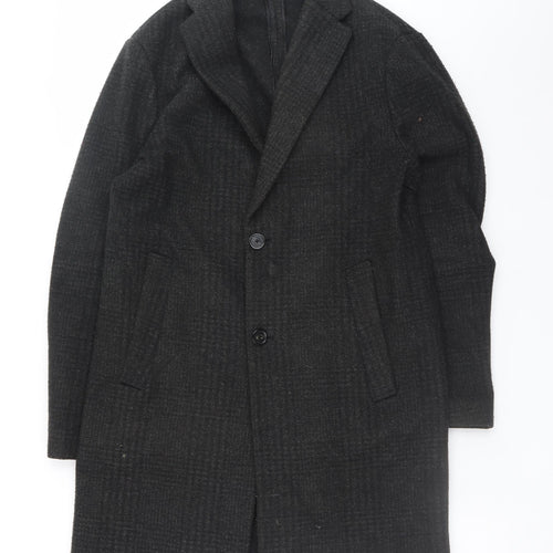 Zara Womens Black Long Check Overcoat Size S Classic Wool Look