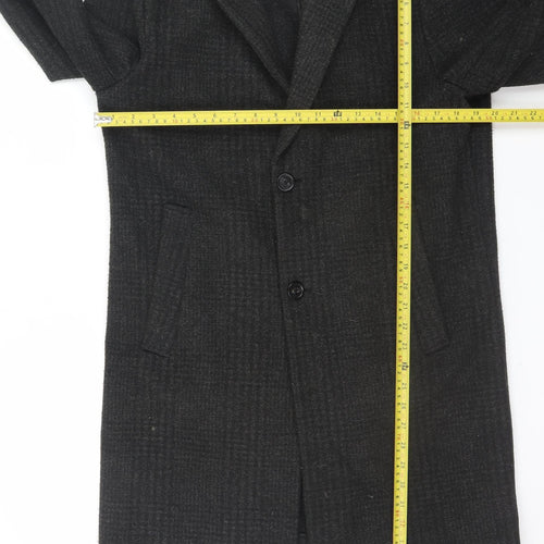 Zara Womens Black Long Check Overcoat Size S Classic Wool Look