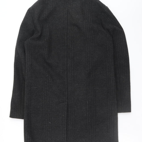 Zara Womens Black Long Check Overcoat Size S Classic Wool Look