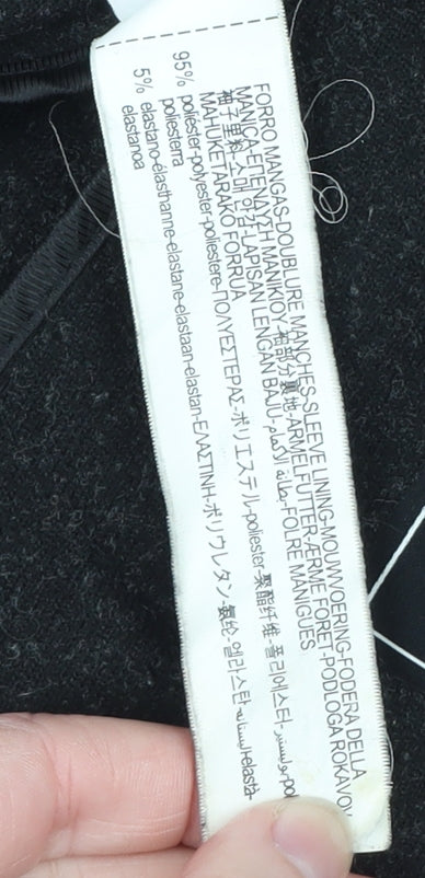 Zara Womens Black Long Check Overcoat Size S Classic Wool Look