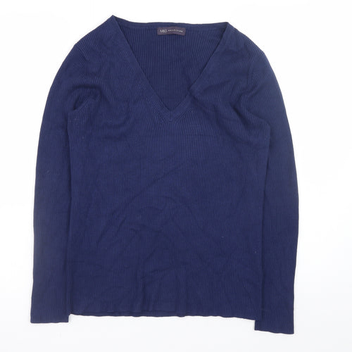 Marks and Spencer Women’s Blue V-Neck Long Sleeve Pullover Jumper UK 16