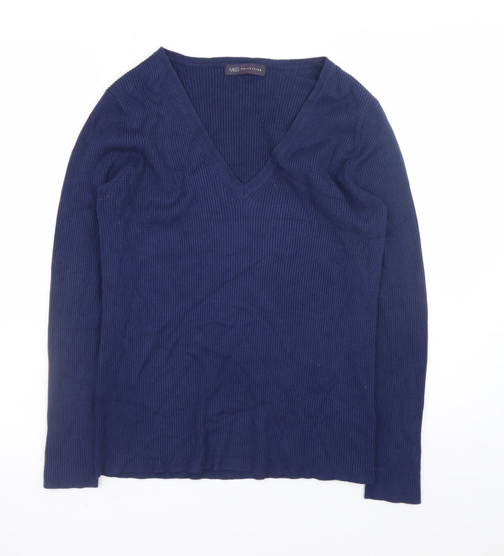 Marks and Spencer Women’s Blue V-Neck Long Sleeve Pullover Jumper UK 16