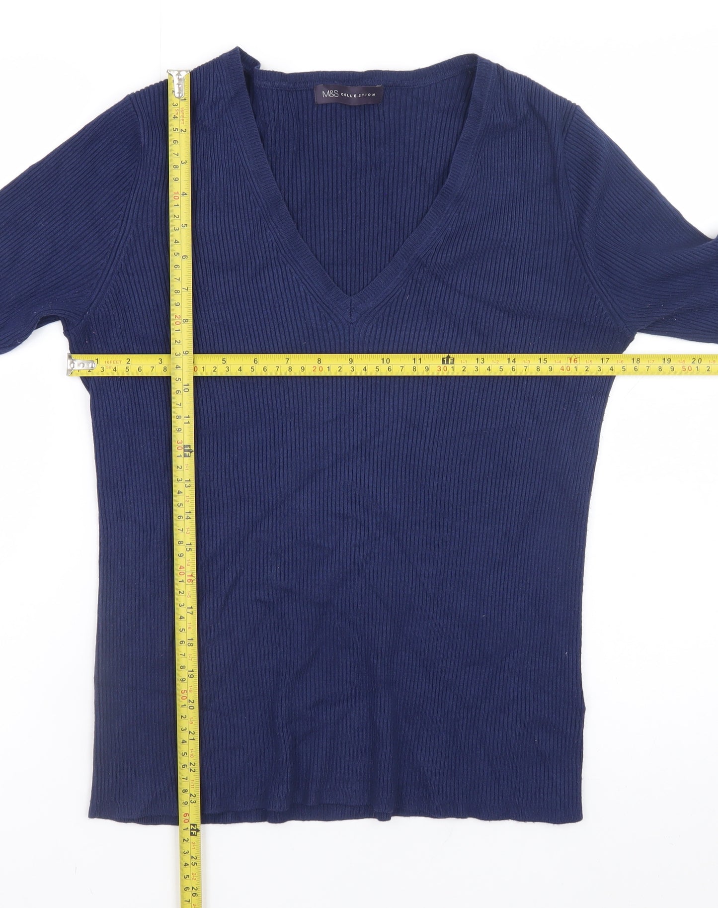 Marks and Spencer Women’s Blue V-Neck Long Sleeve Pullover Jumper UK 16