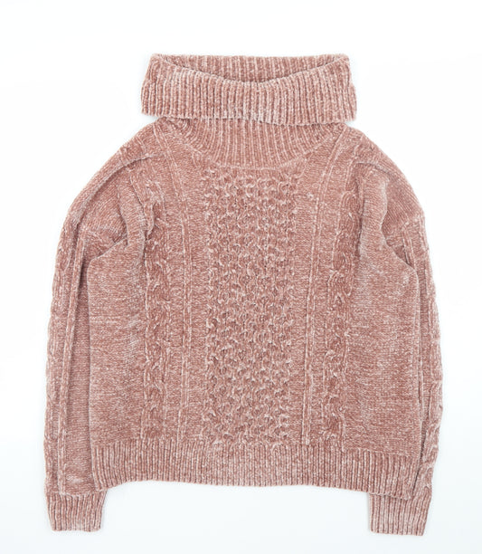 George Women’s Pink Roll Neck Cable-Knit Jumper Size M