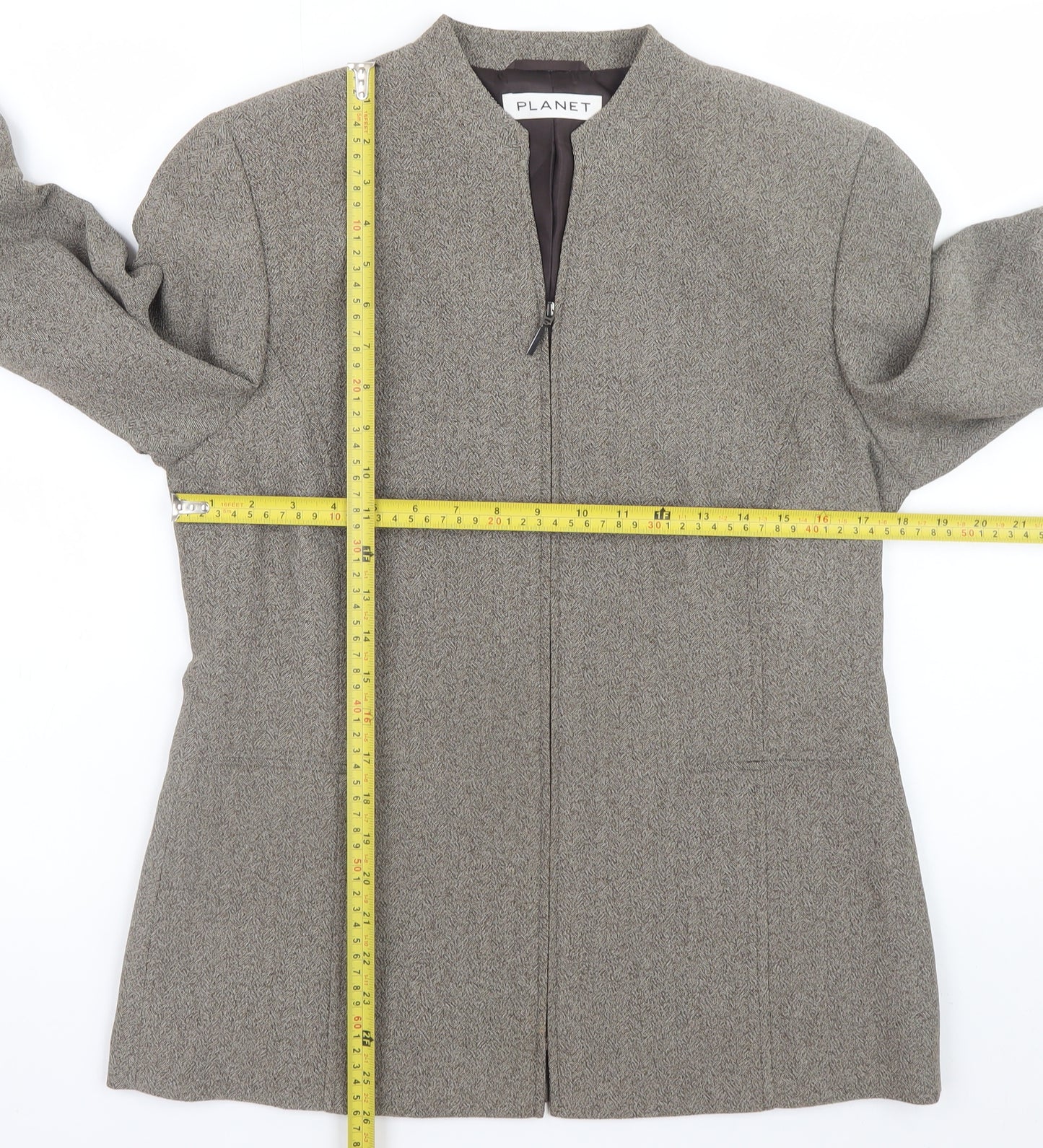 Planet Women's Brown Herringbone Zip Jacket Size 12