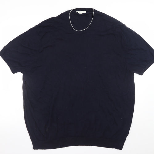 Marks and Spencer Men’s Blue 3XL Crew Neck Short Sleeve Cotton Jumper