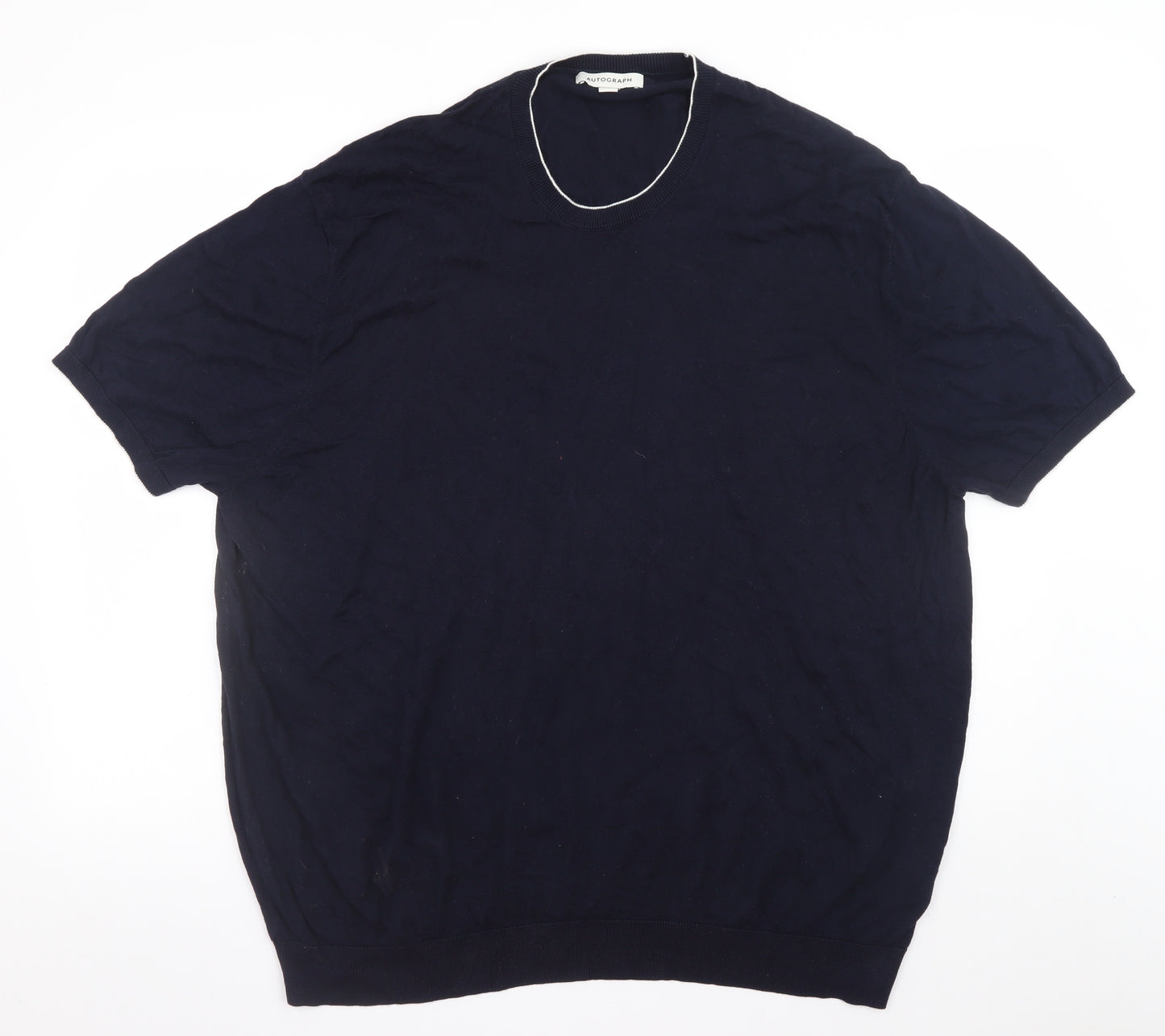 Marks and Spencer Men’s Blue 3XL Crew Neck Short Sleeve Cotton Jumper