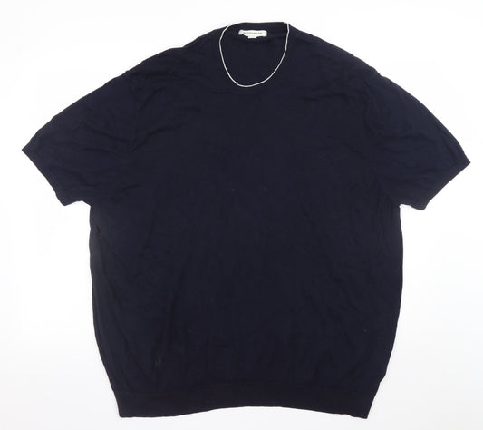 Marks and Spencer Men’s Blue 3XL Crew Neck Short Sleeve Cotton Jumper