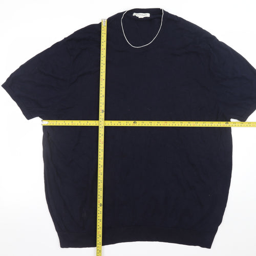 Marks and Spencer Men’s Blue 3XL Crew Neck Short Sleeve Cotton Jumper