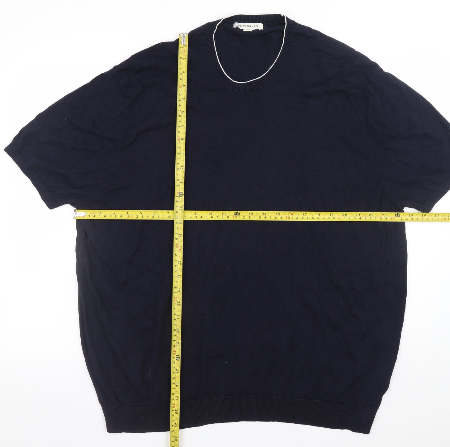 Marks and Spencer Men’s Blue 3XL Crew Neck Short Sleeve Cotton Jumper