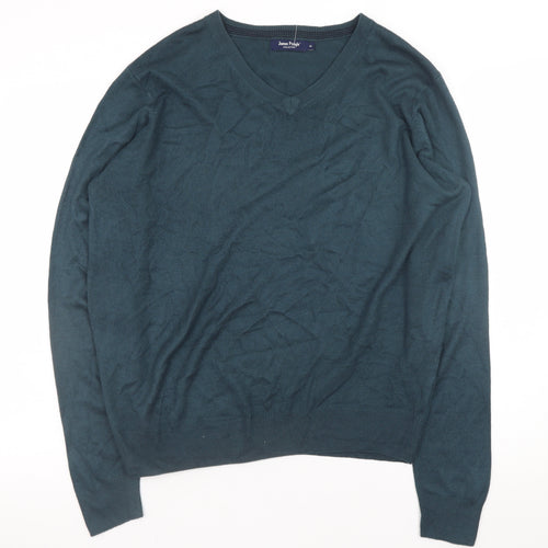 James Pringle Men's Green V-Neck Acrylic Pullover Jumper M