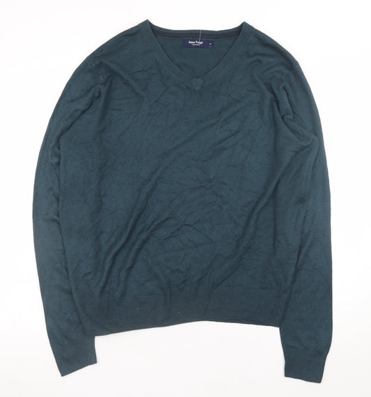 James Pringle Men's Green V-Neck Acrylic Pullover Jumper M