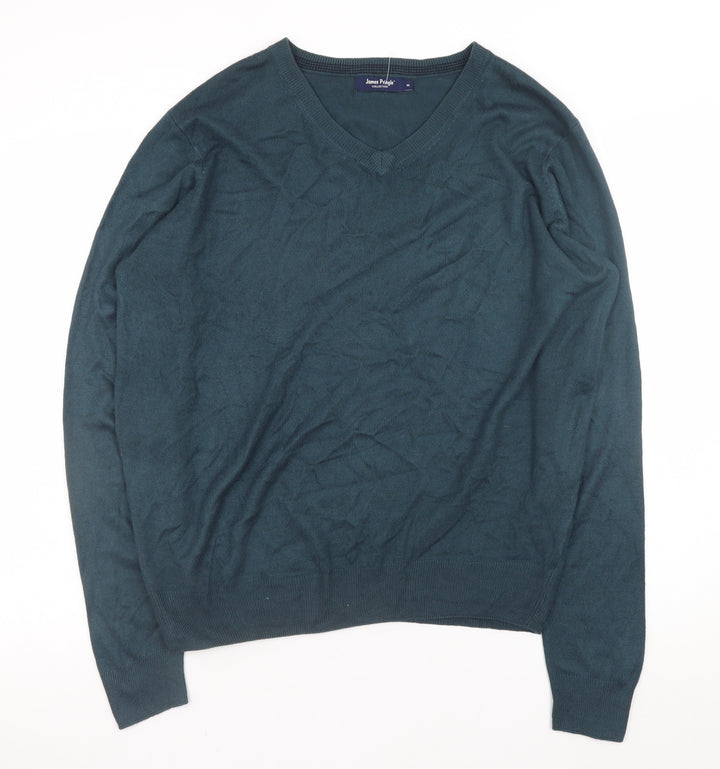 James Pringle Men's Green V-Neck Acrylic Pullover Jumper M