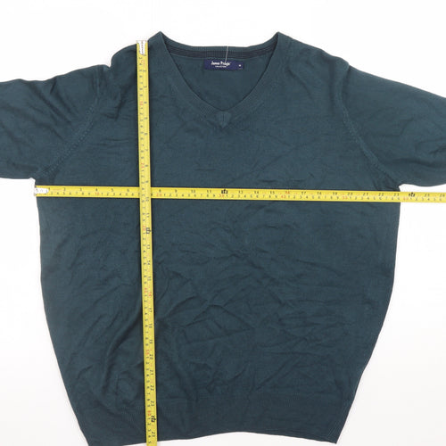 James Pringle Men's Green V-Neck Acrylic Pullover Jumper M