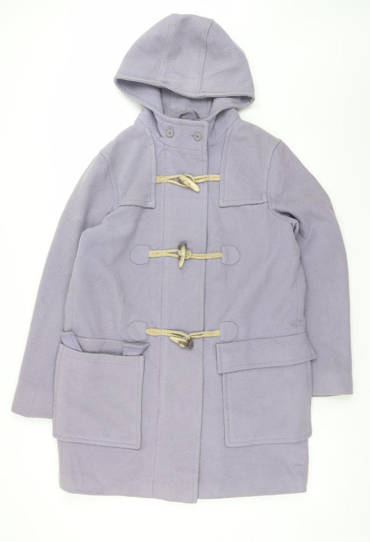 Marks and Spencer Women’s Purple Wool Blend Duffle Coat UK 16 Hooded Toggle Long