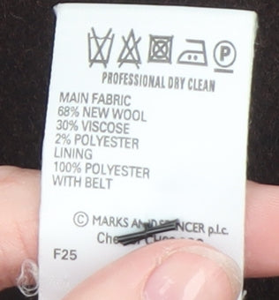 Marks and Spencer Women Brown Wool Blend Belted Overcoat UK 20