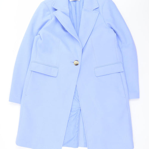 George Women Blue Long Overcoat Size 16 Polyester Single-Breasted