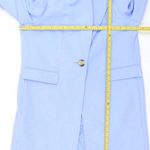George Women Blue Long Overcoat Size 16 Polyester Single-Breasted