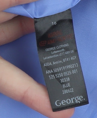 George Women Blue Long Overcoat Size 16 Polyester Single-Breasted