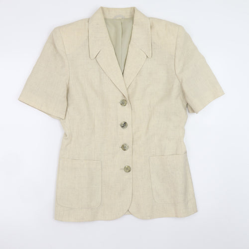 Richards Women Beige Linen Blend Short Sleeve Blazer Size 12